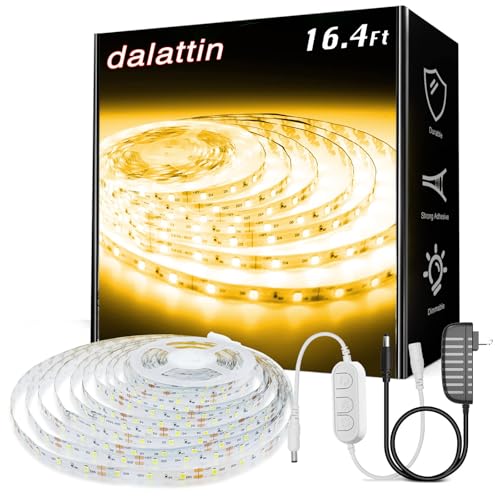dalattin Warm White LED Strip Lights, 3000K Tunable Soft White Light Strip 16.4ft, Bright 300 LEDs, White Led Lights for Bedroom, Mirror, Kitchen Decoration - Image 1