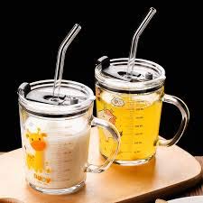 ARUZEN Glass Tumbler with Handle and Clear Lid of Scale and Straw Design 14oz MugClear Seaworld Tumbler with Handle_ 1 - Image 5