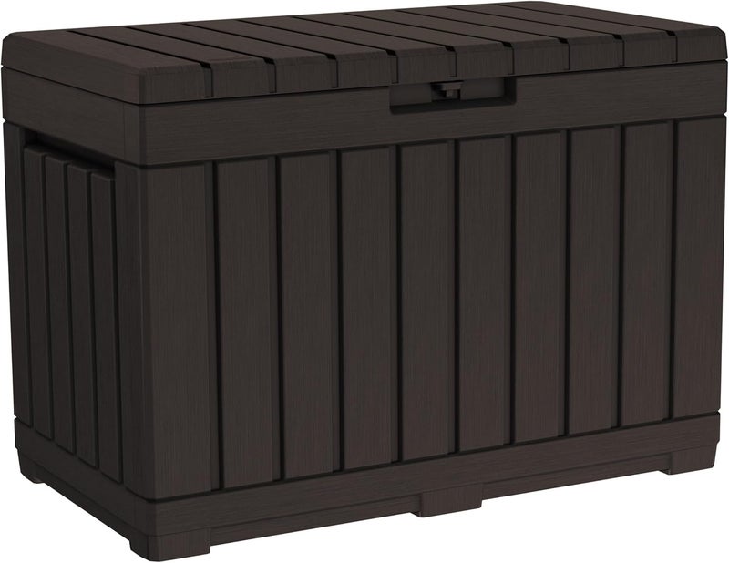 Keter Kentwood 50 Gallon Resin Deck Box-Organization and Storage for Patio Cushions, Throw Pillows and Garden Tools, Brown - Image 1