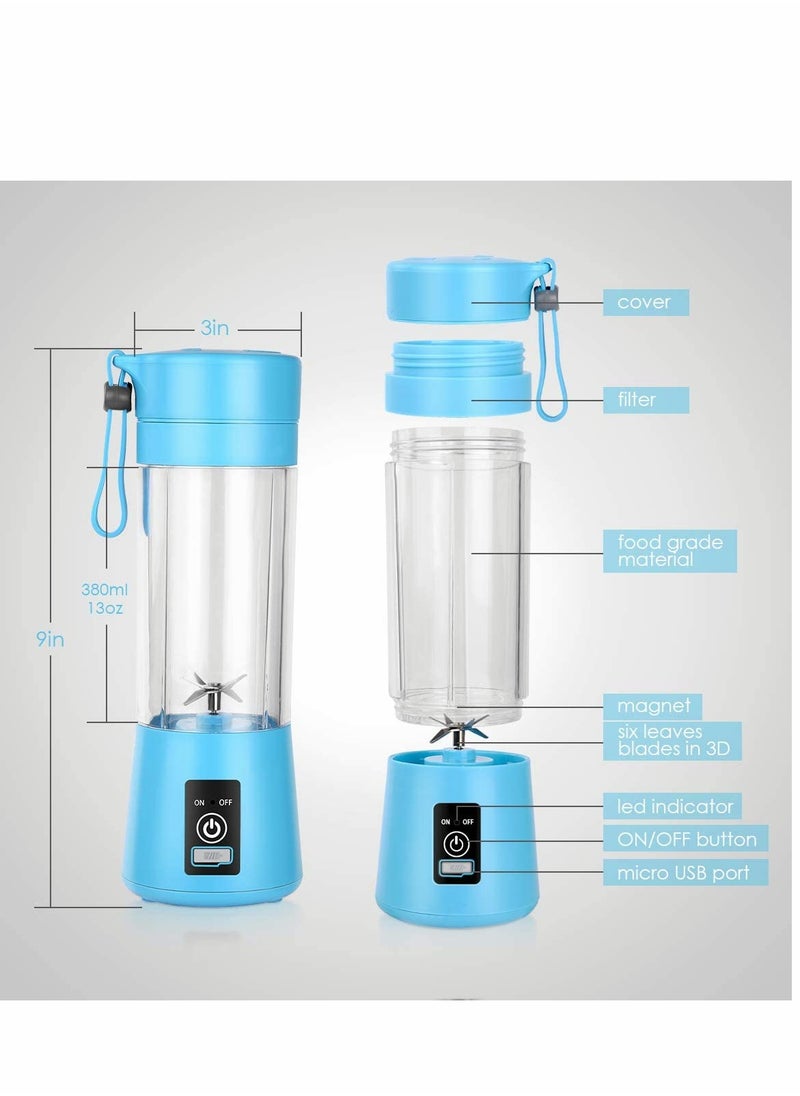 KASTWAVE - Portable Blender, Personal Blender for Shakes and Smoothies Personal Size Blenders with USB Rechargeable Mini Fruit Juice Mixer Mini Juicer Smoothie Blender Bottles Travel 400ML Blue - Image 1