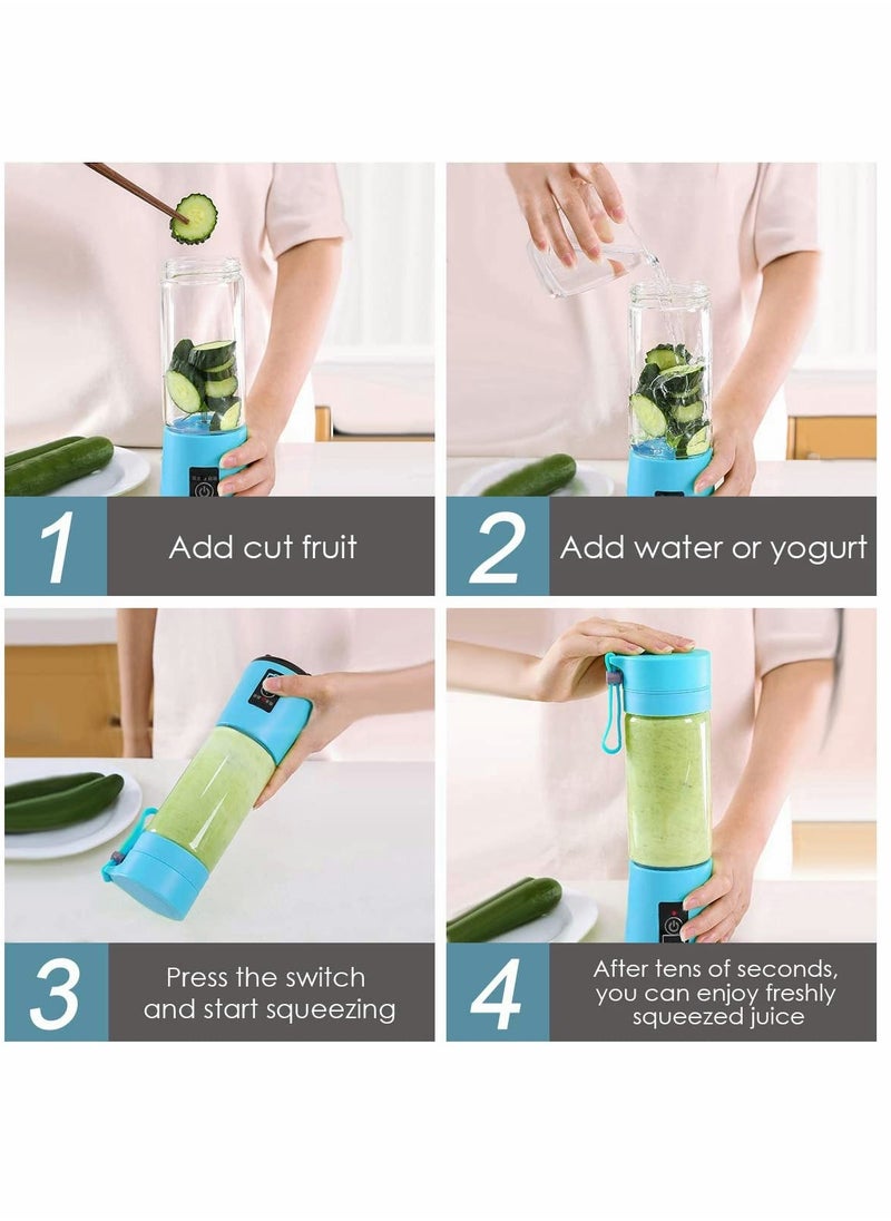 KASTWAVE - Portable Blender, Personal Blender for Shakes and Smoothies Personal Size Blenders with USB Rechargeable Mini Fruit Juice Mixer Mini Juicer Smoothie Blender Bottles Travel 400ML Blue - Image 1