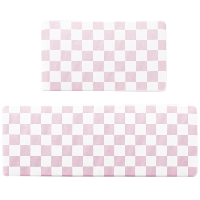 VivaNest Pink Checkered Grid Checkerboard Kitchen Rug Sets [2 PCs], Anti-Fatigue, Waterproof Non-Slip Kitchen Mats Heavy Duty Ergonomic Comfort Foam Rug for Floor, Home, Laundry,Easter 17"x29"+17"x47" - Image 4