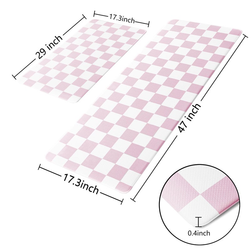 VivaNest Pink Checkered Grid Checkerboard Kitchen Rug Sets [2 PCs], Anti-Fatigue, Waterproof Non-Slip Kitchen Mats Heavy Duty Ergonomic Comfort Foam Rug for Floor, Home, Laundry,Easter 17"x29"+17"x47" - Image 3