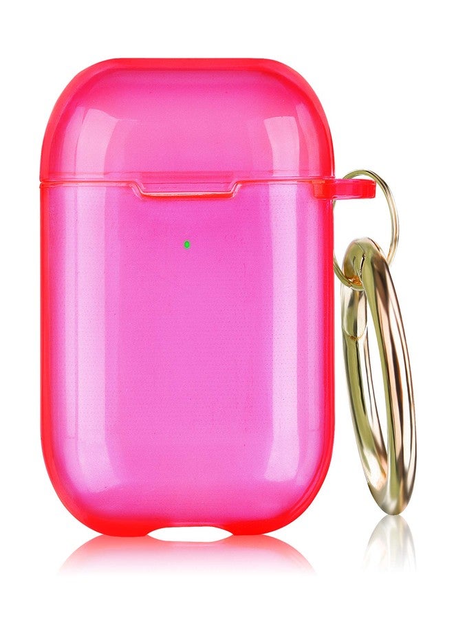 AIRSPO Airpods Case Cover, Clear Soft TPU Protective Cover Compatible with Apple AirPods 1st 2nd Generation Wireless Charging Case with Keychain (Neon Hot Pink) - Image 1
