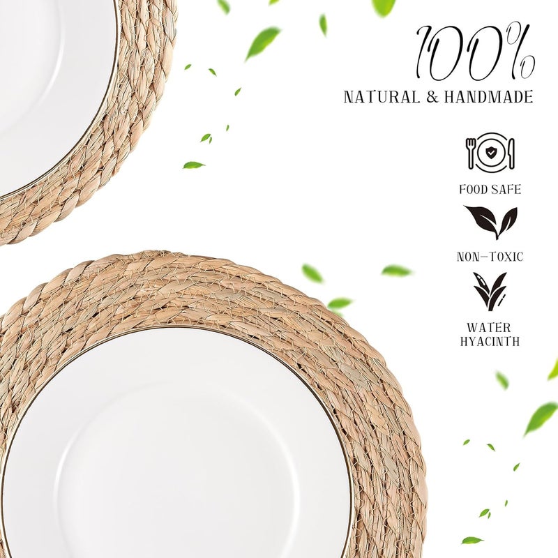 RUNTIVAN Round Woven Placemats Set of 8, Natural Water Hyacinth Place mats, Rattan Placemats Wicker Placemats Farmhouse Boho Braided Heat Resistant Outdoor Placemat Patio Table Place Mats (13.5 inch Set of 8) - Image 4