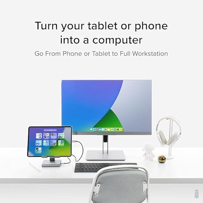 Plugable 8-IN-1 USB C DOCKING STATION FOR IPAD WITH STAND, 100W PASS-THROUGH CHARGING USB-C HUB, 1X HDMI, 2X USB, AUDIO, AND SD, COMPATIBLE WITH WINDOWS, IPADOS, USB-C PHONES, AND TABLETS - Image 2