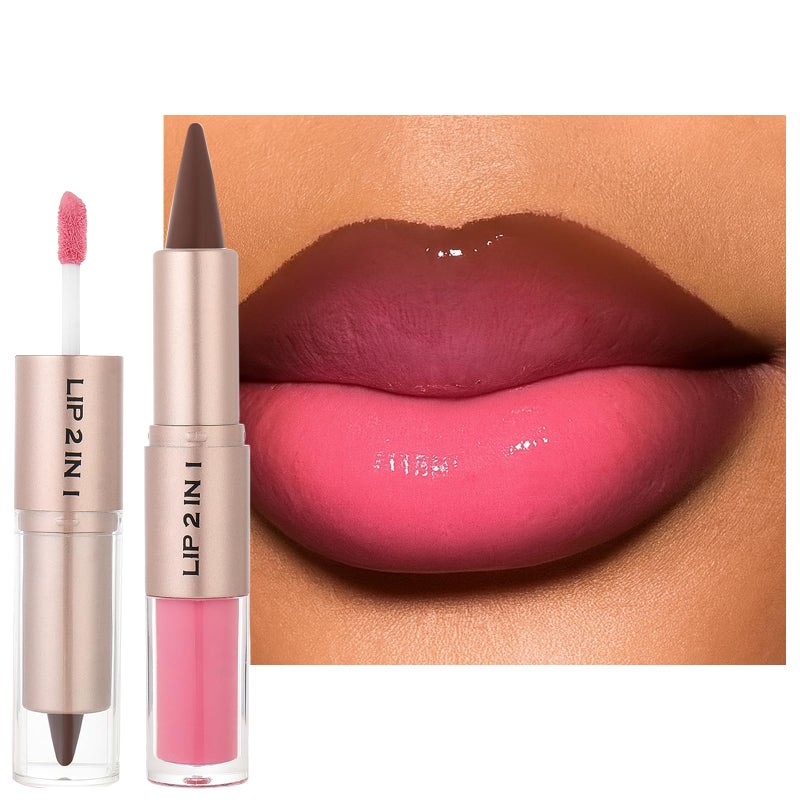 Erinde 2 In 1 Lip Combo Set DualEnded Lip Liner Gloss Combo Nude Brown Lipliner Velvet Matte Lipstick HighShine Gloss High Pigmented LongLasting Lipstick Makeup Vegan CrueltyFree 03 - Image 3