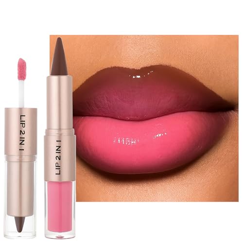 Erinde 2 In 1 Lip Combo Set DualEnded Lip Liner Gloss Combo Nude Brown Lipliner Velvet Matte Lipstick HighShine Gloss High Pigmented LongLasting Lipstick Makeup Vegan CrueltyFree 03 - Image 1