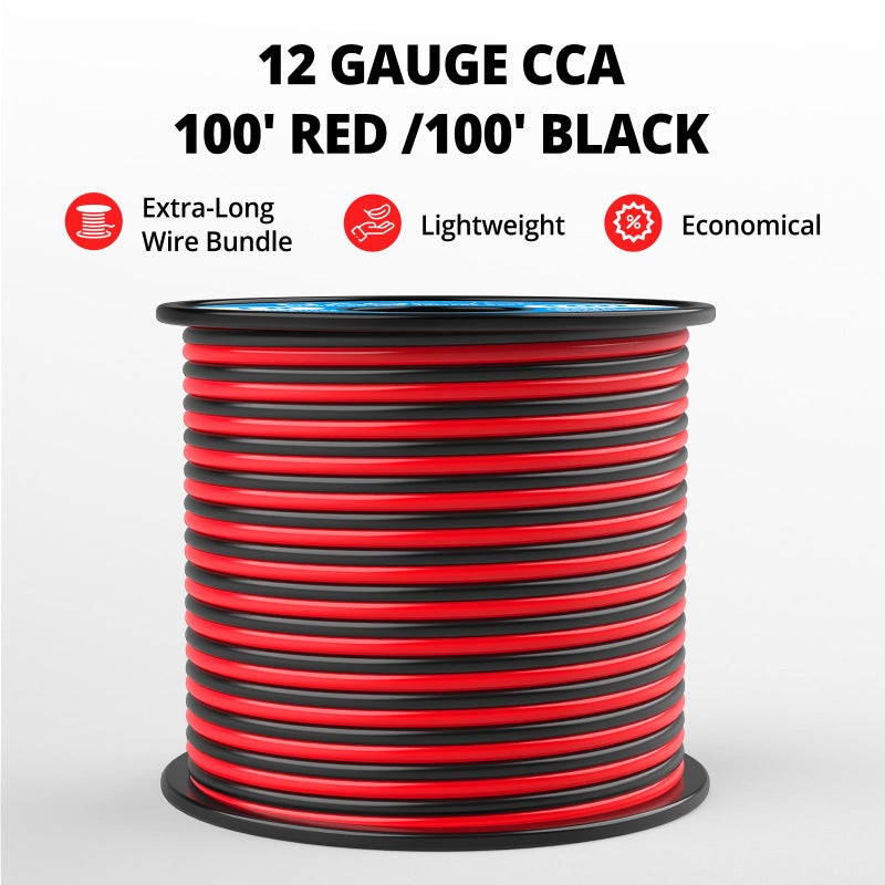 NAOEVO 12 Gauge Wire 100FT, 2 Conductors Electrical Wire Red Black Cable, Flexible/Low Voltage/PVC 12 AWG Copper Clad Aluminum Extension Cord for Speaker, LED Strips, Automotive 12V/24V DC - Image 3