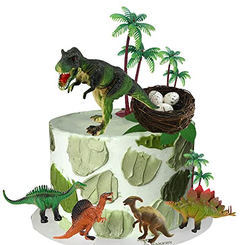 LEFUBABY Dinosaur Cake Toppers with Dinosaur Eggs Leaves Trees Cake Decorations for Birthday Party Dinosaur Theme Party - Image 1