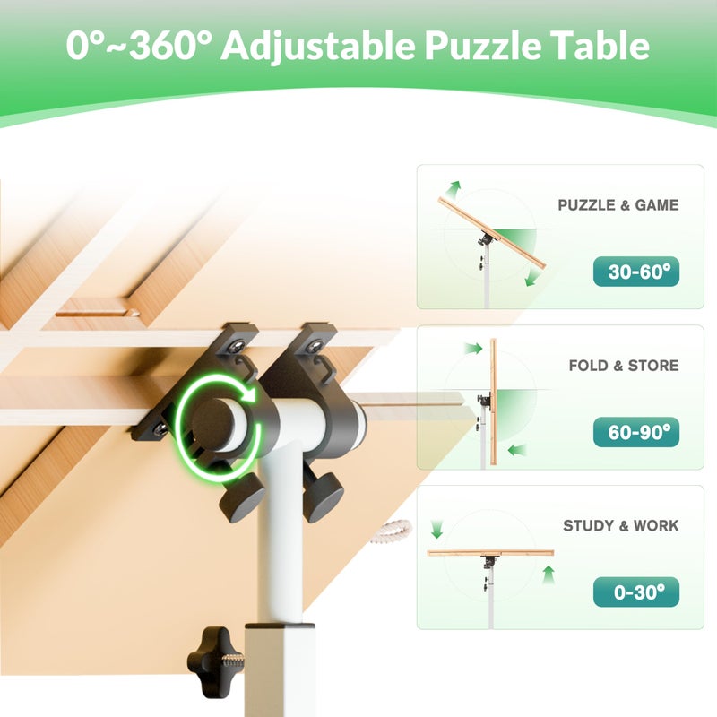 BittPicc Puzzle Table 1500 Pieces Wooden Jigsaw Puzzle Table with Legs Height Adjustable & Angled Tiltable Puzzle Tables for Adults Folding Puzzle Board - Image 3