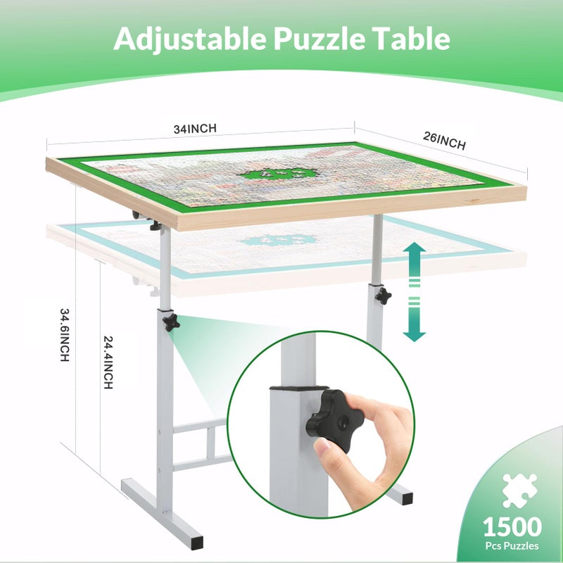 BittPicc Puzzle Table 1500 Pieces Wooden Jigsaw Puzzle Table with Legs Height Adjustable & Angled Tiltable Puzzle Tables for Adults Folding Puzzle Board - Image 2