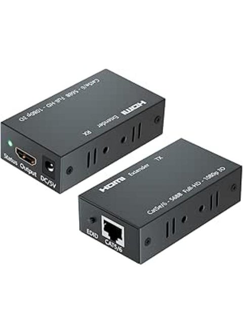 Bcrokory HDMI Extender Up to 60 Meters/196ft, 1080P HDMI Transmitter and Receiver, HDMI Ethernet Sender Repeater Over Singal RJ45 Cat5e/6/7 Ethernet LAN Cable, HDMI to RJ45/RJ45 to HDMI Transmission