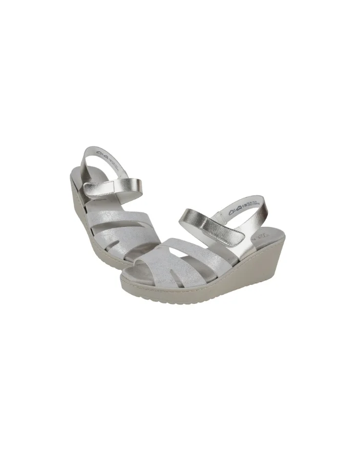 زينة 221-385 Zayna Ladies Wedge Sandals Milan 21511T Silver