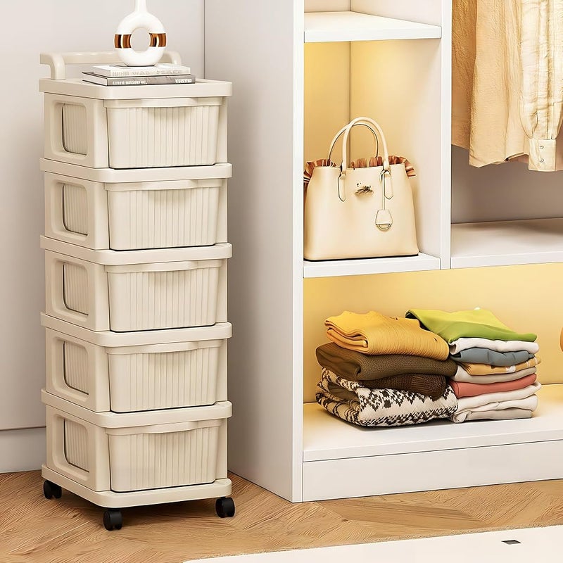 Bentifar 5-Tier Drawer Storage Organizer Cart, Space-Saving Organizer with Stackable Bins, Plastic Storage Cart for Home, Kitchen, Bedroom, Bathroom, Office - Image 1
