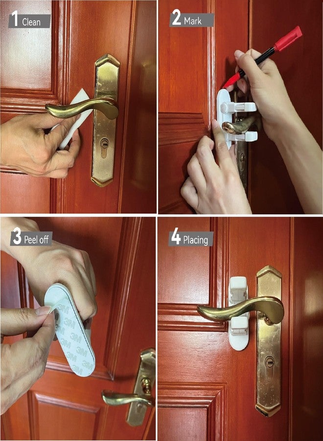 Snowharp Child Proof Door Lever Lock, Door Handle Lock, Durable ABS with Adhesive Backing, Simple Install, No Tools Needed (U, Pack, 3) - Image 5