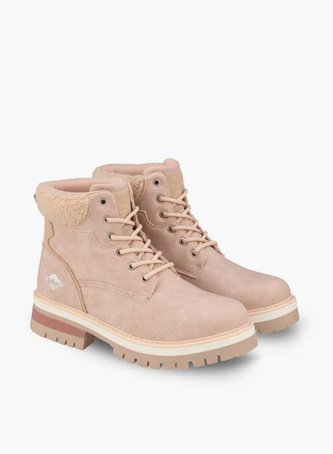 لي كوبر Women Faux Fur Lace-Up Ankle Boots