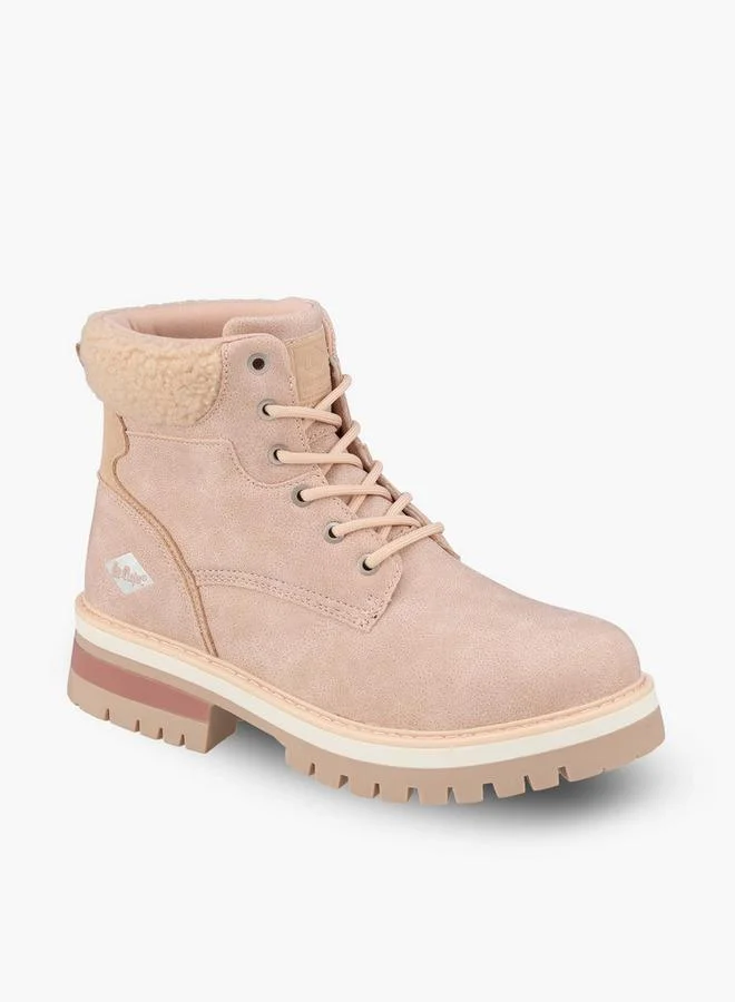 لي كوبر Women Faux Fur Lace-Up Ankle Boots