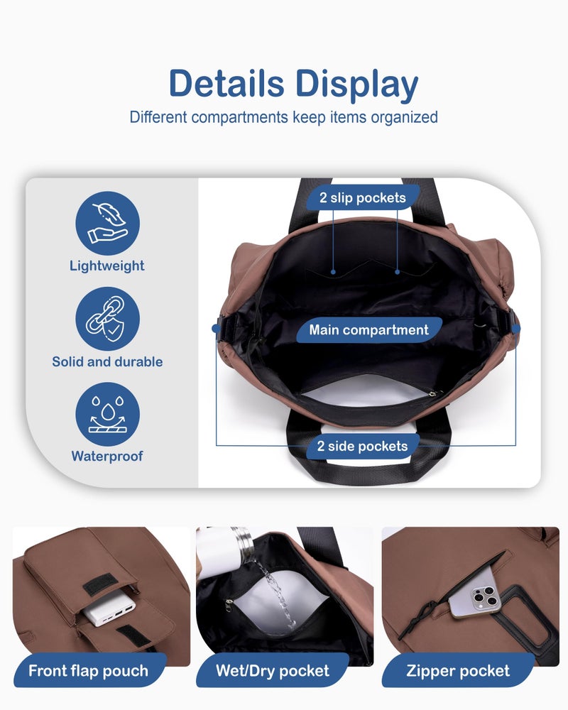 NPBAG Travel Duffel Bag for Men & Women, Waterproof Overnight Weekender Gym Tote Carry On Luggage with Wet Pocket (Brown) - Image 5