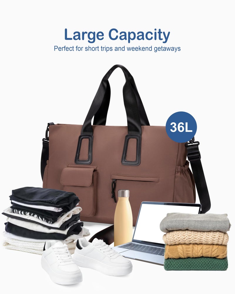NPBAG Travel Duffel Bag for Men & Women, Waterproof Overnight Weekender Gym Tote Carry On Luggage with Wet Pocket (Brown) - Image 4