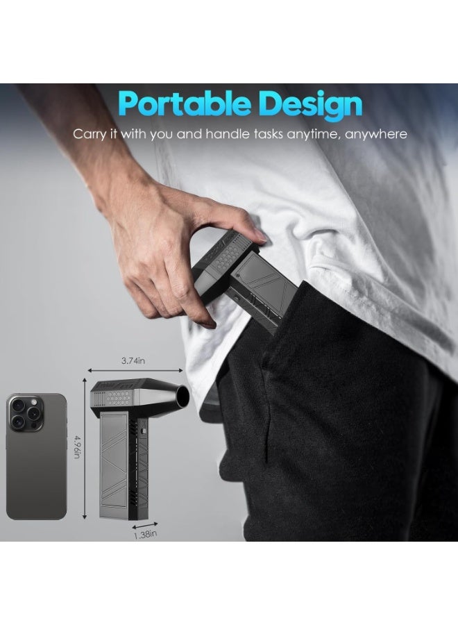 بيوينتي منفضة هواء مضغوط - منفاخ هواء توربو لاسلكي بقوة 130000 دورة في الدقيقة، منفاخ هواء كهربائي قابل للتعديل بثلاث سرعات وقابل لإعادة الشحن، منفاخ هواء صغير بضاغط للسيارة والمنزل والكمبيوتر ومنظف لوحة ال - Image 5