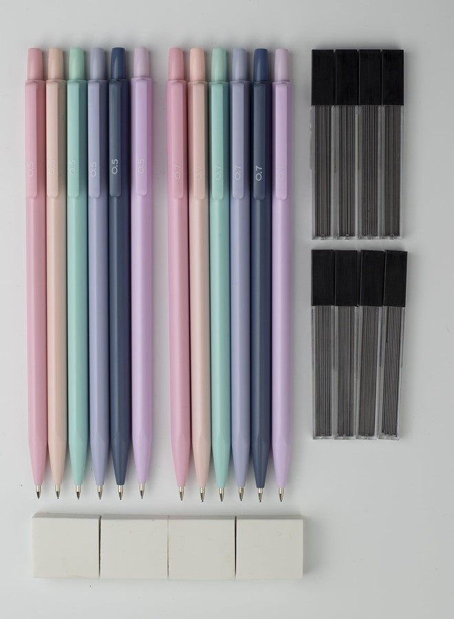 Idcrea Mechanical Pencils Set 0.7 mm Triangular 6 Pencils 4 Tubes Leads 1 Eraser Pastel Colors Cute Aesthetic lead pencils for School Writing Drafting - Image 2