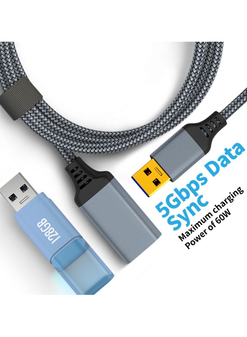 SHIXIN 2m USB male to female extension cable | USB high-speed transmission aluminum shell extension cable | Aluminum alloy braided USB adapter cable | male to female U-disc hard disk mouse extension cable | computer data transmission converter - Image 4