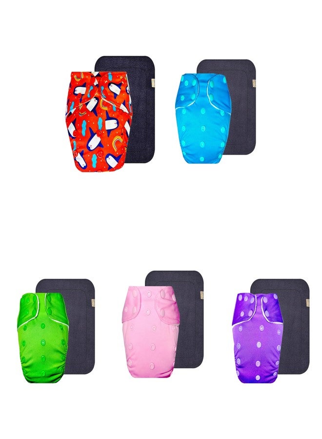 Dumbledo Premium Cloth Diaper with Gray Insert (Pack of 5) | Soft & Gentle | Leakproof | Quick Dry | Trusted by Moms | 3 Months - 3 Years | Unisex Baby - Image 1