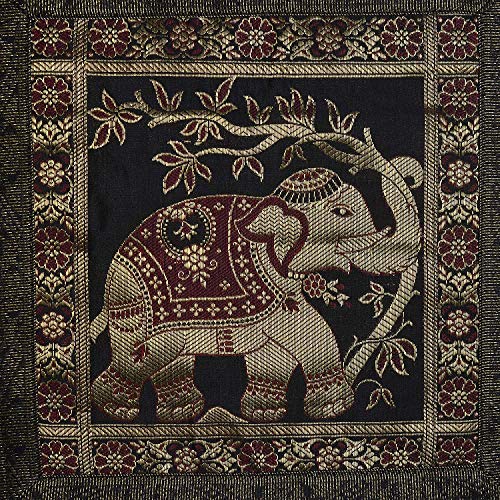 E - Ezra E-EZRA Decorative Brocade Banarsi Silk Jacquard Cushion Covers Pillowcase 16 inch Rajasthani Diwan Living Room Sofa Elephant 40 x 40 cm (Black, 1) - Image 2