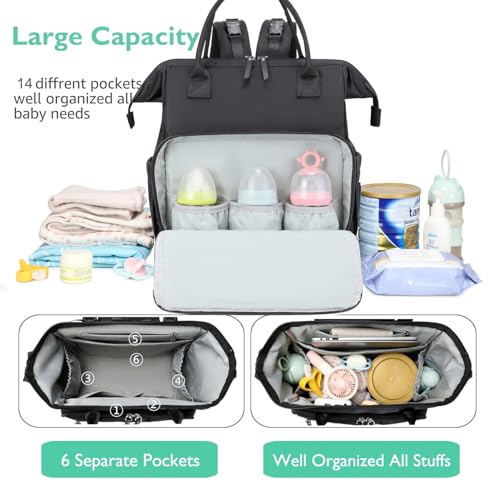 LORADI Large Diaper Bag Tote Hospital Bag Baby Shower Essential Black - Image 3