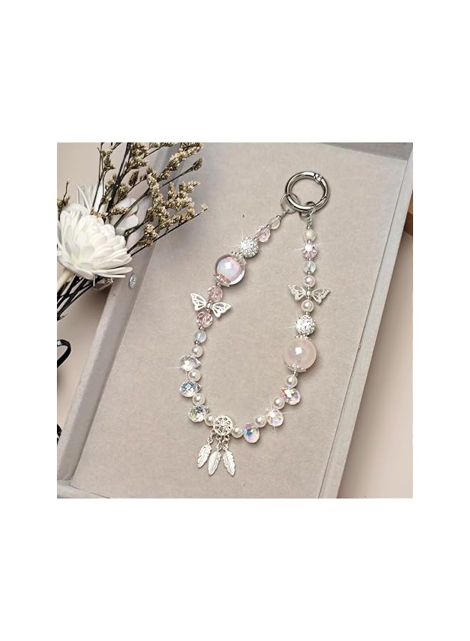 Green Tiger Crystal Keychain Beaded Phone Wrist Strap Charm for Women, Sparkling Wristlet Bracelet Cellphone Lanyard with Tether Tab, Hands-Free Wristlet, Perfect for Gifts, Birthdays & Holidays (Pink) - Image 2