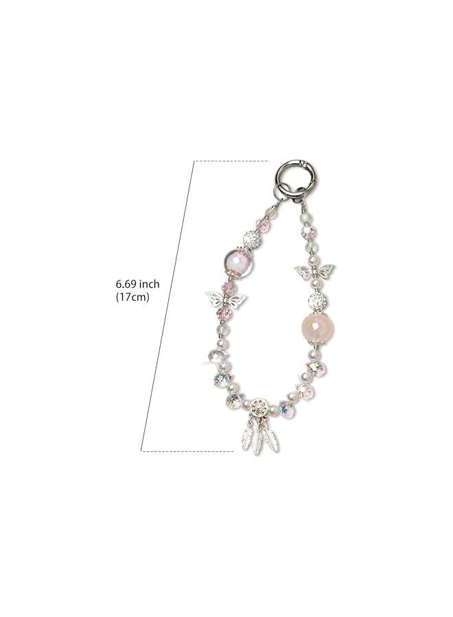 Green Tiger Crystal Keychain Beaded Phone Wrist Strap Charm for Women, Sparkling Wristlet Bracelet Cellphone Lanyard with Tether Tab, Hands-Free Wristlet, Perfect for Gifts, Birthdays & Holidays (Pink) - Image 4