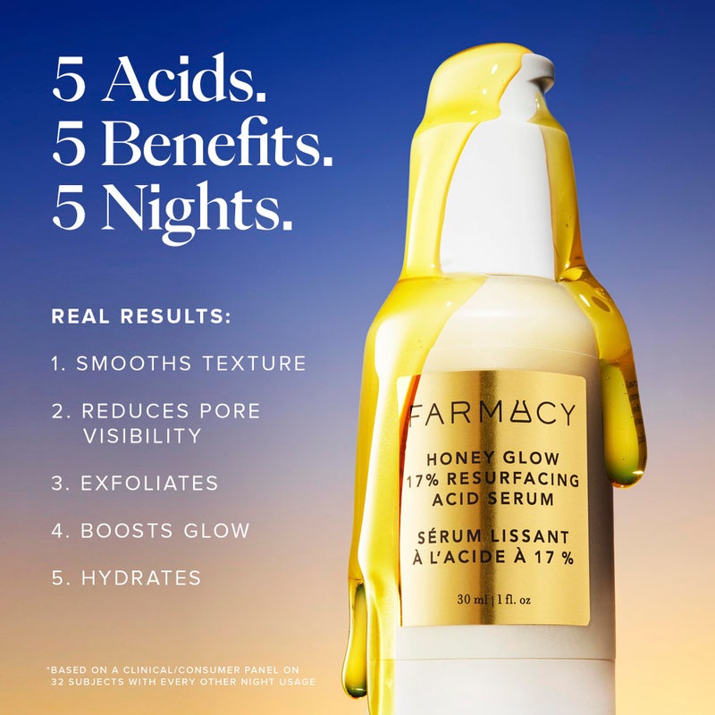 Farmacy Face Exfoliator Serum - Honey Glow 17% AHA + BHA Liquid Exfoliant & Salicylic Acid Serum - Resurfacing Skin Care for Reduced Pores + Texture - Hydrates Skin for an Overall Glow (30ml) - Image 2