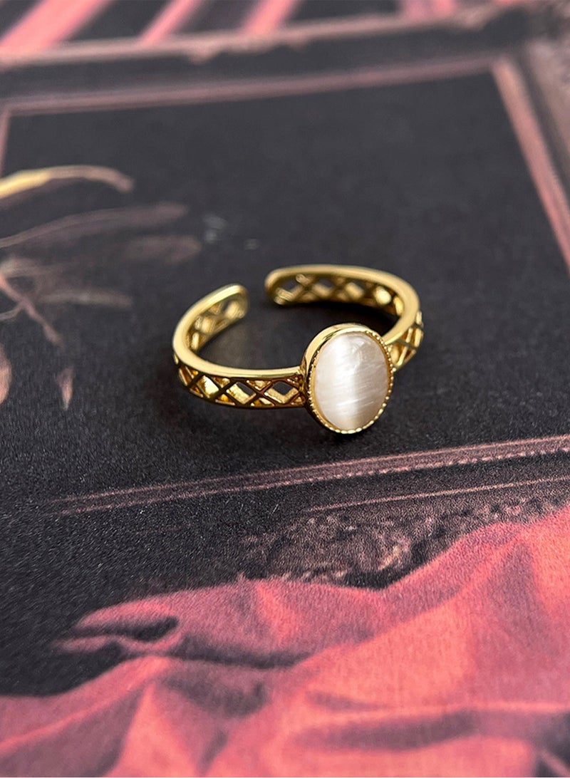 GGOOT Hollow out cat eye stone ring, adjustable size, handmade ring, artistic style, very suitable for daily wear, versatile jewelry - Image 1