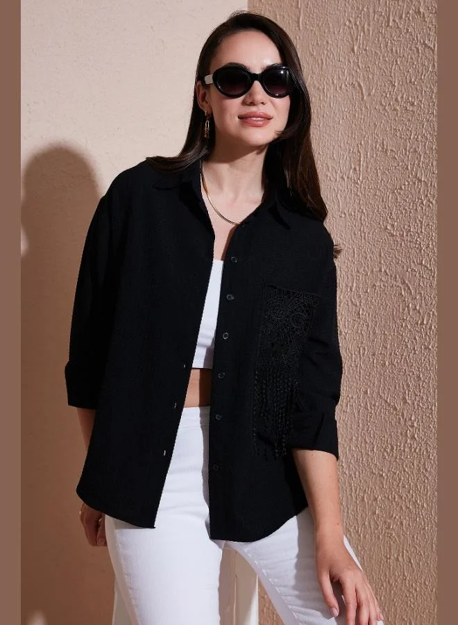 Lela Lela Regular Fit Laced Pocket Detailed Long Sleeve Shirt Women's SHIRT 6773215