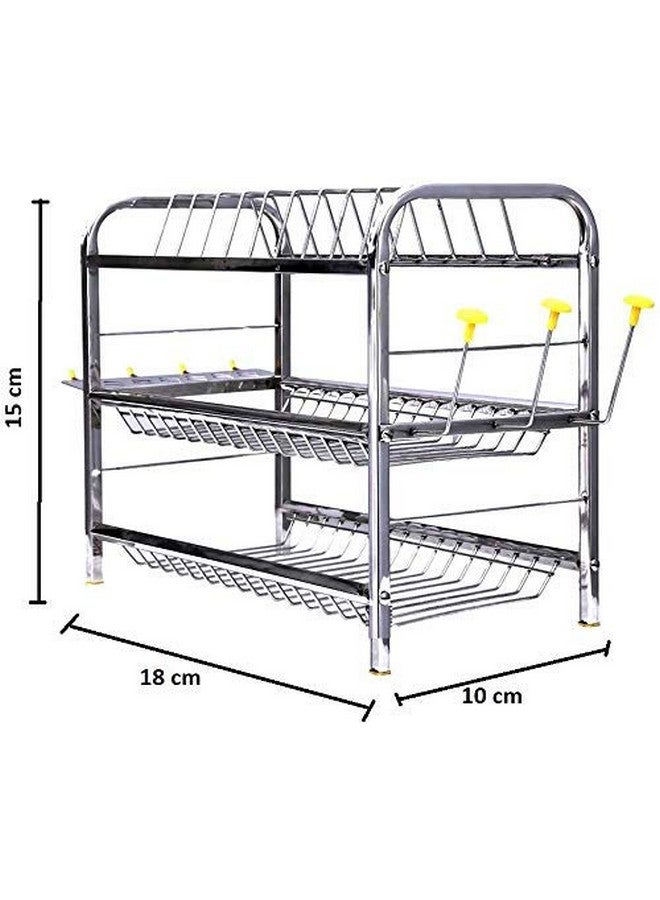 Homify 3 Layer 18 Inch Wall Mount Dish Rack Plate Cutlery Stand/Utensils Mini Rack for Modern Kitchen (Steel, 15 x 18 inch) - Image 2