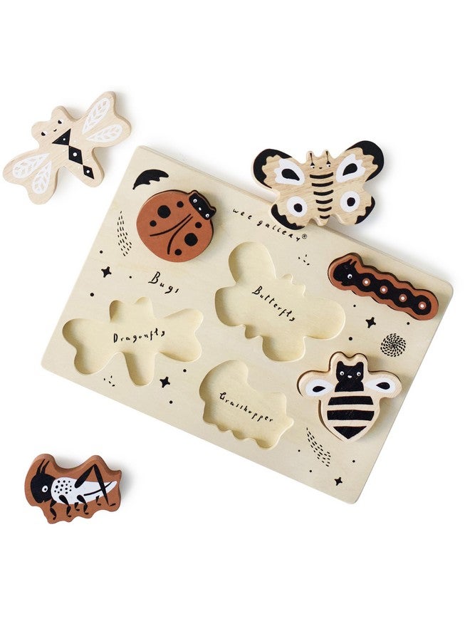Wee Gallery Wooden Tray Puzzle Bugs, Montessori Toy for Toddlers and Preschoolers for Early Learning and Fine Motor Skill Development, Sustainable Educational Puzzle for Kids - Image 1