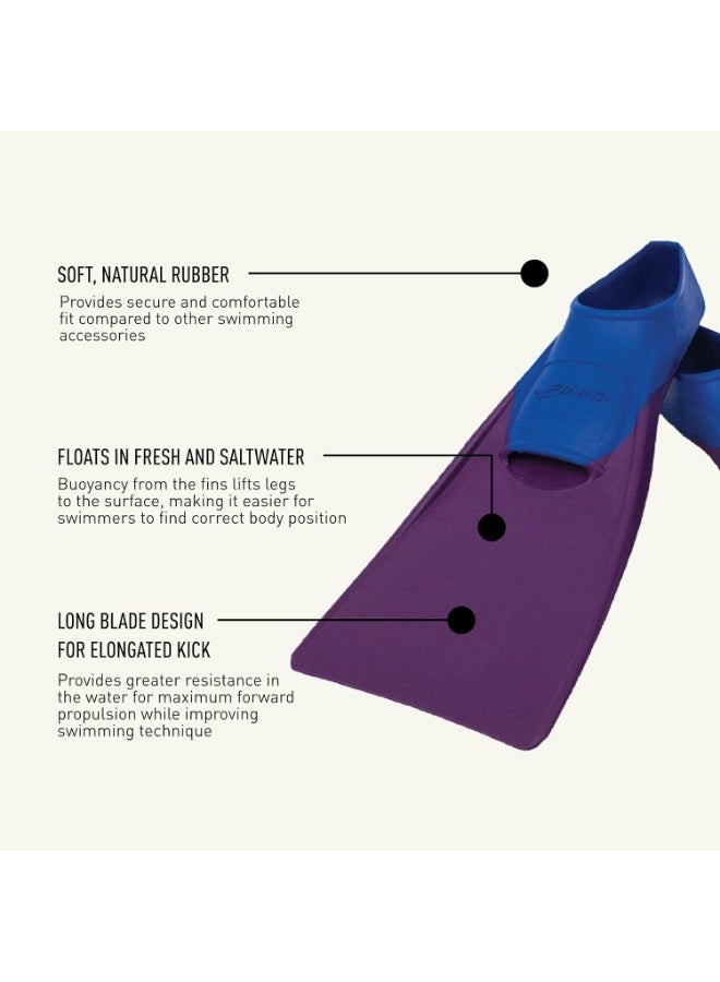 FINIS Long Floating Swim Training Fins for Kids - Improves Kick Technique & Body Position - Blue/Purple - 4XS - Image 4
