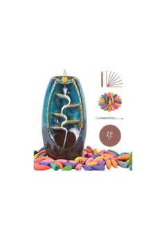 General Ceramic Backflow Incense Holder and Burner Waterfall  with 120 Backflow Incense Cones + 30 Incense Stick Aromatherapy Ornament Home Decor 