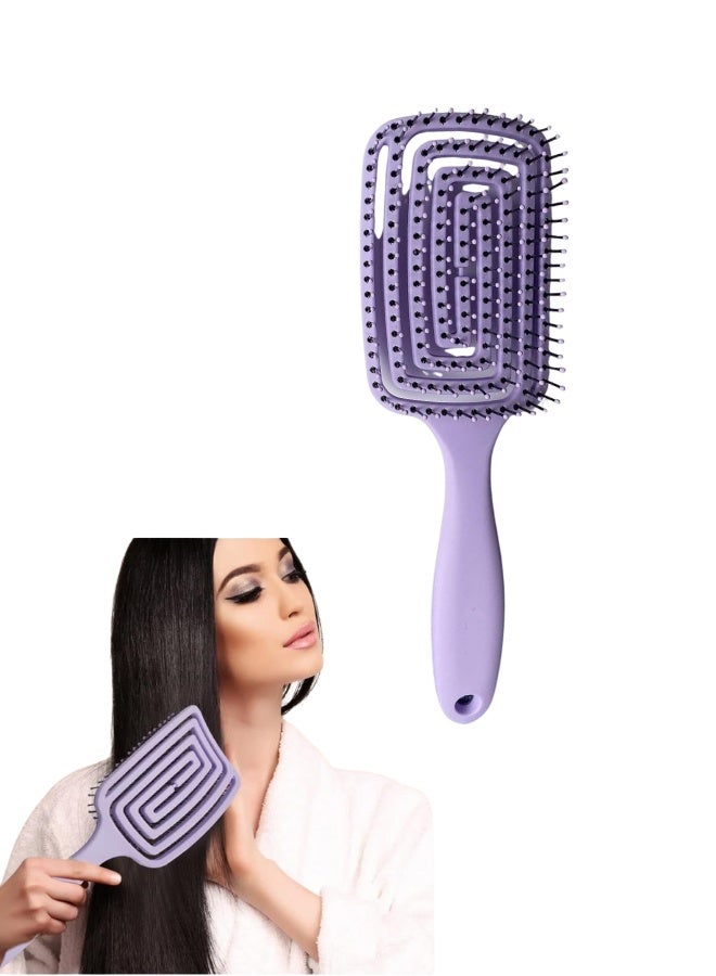 Curved Vented Hair Brush For Women Hollow Comb Smooth Comb Natural Curly Wet Dry Thick Straight Long Hair Comfortable Grip,Easy To Clean - multicolor - Image 1