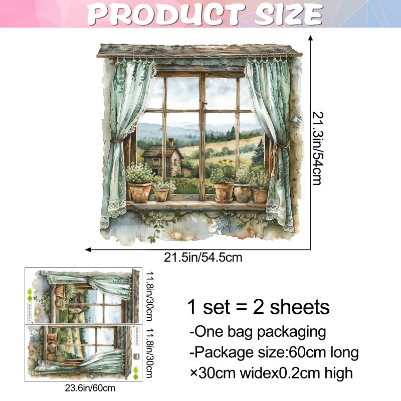 DRWSSR 3D Fake Window Wall Sticker Removable DIY Romantic Flower Green Plants Wall Stickers Peel and Stick Vinyl House Pastoral Natural Scenery Fake Window Wall Decal for Bedroom Living Room Decor - Image 2