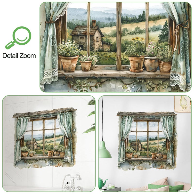 DRWSSR 3D Fake Window Wall Sticker Removable DIY Romantic Flower Green Plants Wall Stickers Peel and Stick Vinyl House Pastoral Natural Scenery Fake Window Wall Decal for Bedroom Living Room Decor - Image 3