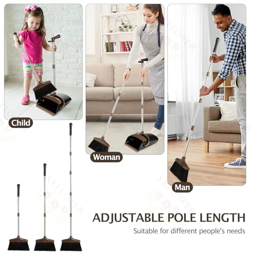 XXFLOWER Broom and Dustpan Set with Long Handle, Light Weight Stainless Steel Poles Stand Upright Dustpans with Broom Combo for Home Kitchen Office Pet Dog Hair, 1-Pack (Black Brown) - Image 4