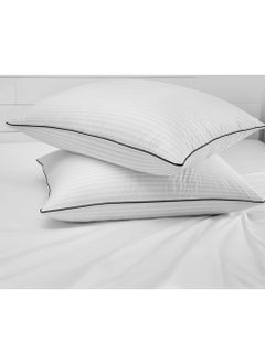 Comfy COMFY HYPOALLERGENIC COTTON SET OF 2 WHITE STRIPE HOTEL PILLOW WITH BLACK PIPING  - Image 2