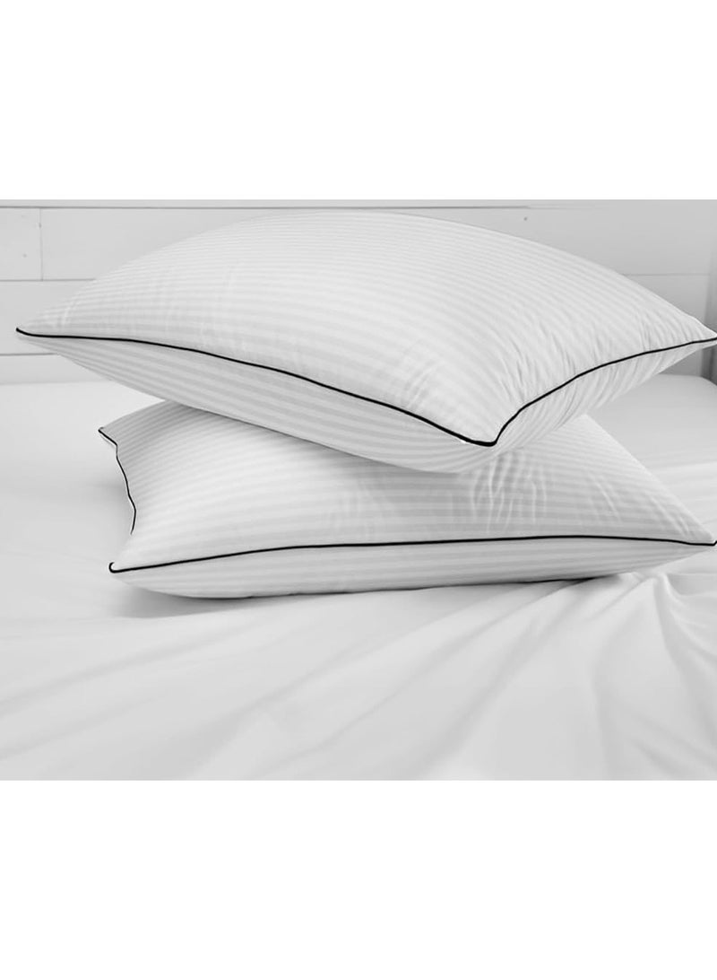 COMFY HYPOALLERGENIC COTTON SET OF 2 WHITE STRIPE HOTEL PILLOW WITH BLACK PIPING - Image 2