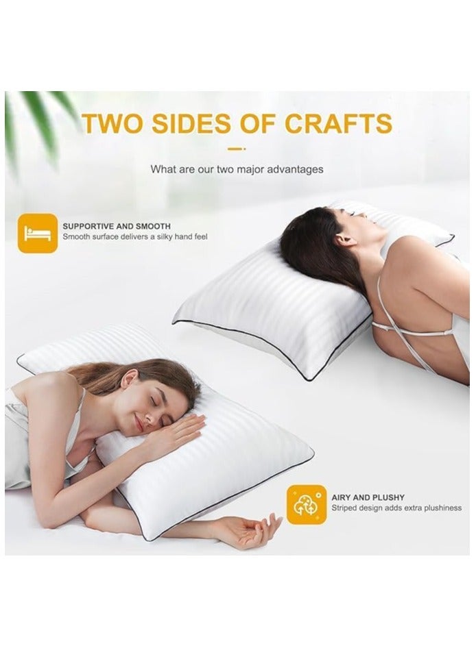 COMFY HYPOALLERGENIC COTTON SET OF 2 WHITE STRIPE HOTEL PILLOW WITH BLACK PIPING - Image 4