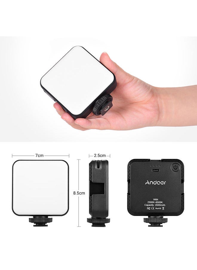 ANDOER - Andoer W64 Mini Bi-color Vlog LED Light 2500K-6500K Dimmable 6W Built-in Rechargeable Battery with 3 Cold Shoe Mounts Compatible with Canon Nikon Sony DSLR Camera, Pack of 1pcs - Image 1
