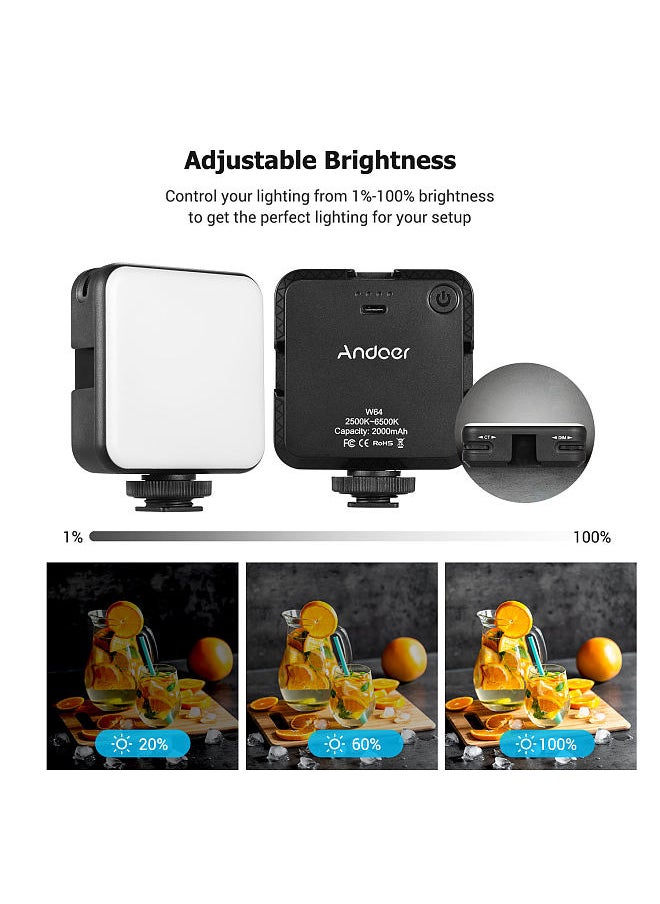 ANDOER - Andoer W64 Mini Bi-color Vlog LED Light 2500K-6500K Dimmable 6W Built-in Rechargeable Battery with 3 Cold Shoe Mounts Compatible with Canon Nikon Sony DSLR Camera, Pack of 1pcs - Image 1
