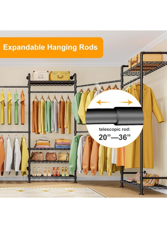 Forthcan Modular Metal Corner Wardrobe, 220 cm Height, 200–240 cm Width, with 4 Hanging Rods and Adjustable Shelves, Stable Space-Saving Structure for Bedroom and Walk-in Closet - Image 4