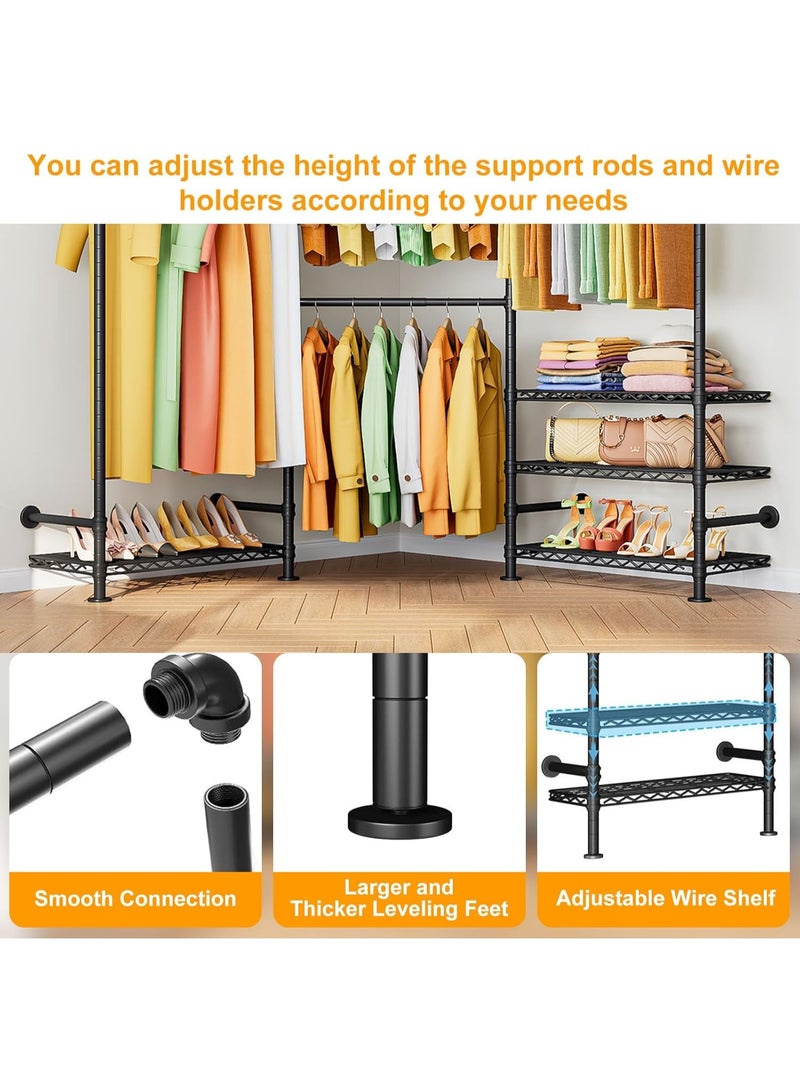 Forthcan Modular Metal Corner Wardrobe, 220 cm Height, 200–240 cm Width, with 4 Hanging Rods and Adjustable Shelves, Stable Space-Saving Structure for Bedroom and Walk-in Closet - Image 5